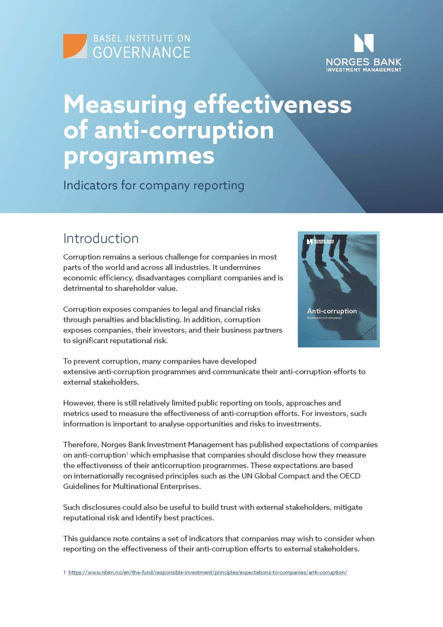 Measuring effectiveness of anti-corruption programmes /Indicators for company reporting/ /