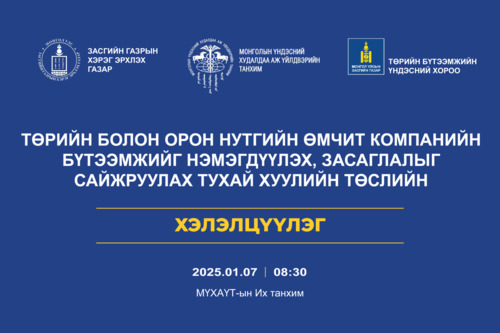 ТӨРИЙН БОЛОН ОРОН НУТГИЙН ӨМЧИТ КОМПАНИЙН БҮТЭЭМЖИЙГ НЭМЭГДҮҮЛЭХ, ЗАСАГЛАЛЫГ САЙЖРУУЛАХ ТУХАЙ ХУУЛИЙН ТӨСЛИЙН ХЭЛЭЛЦҮҮЛЭГ